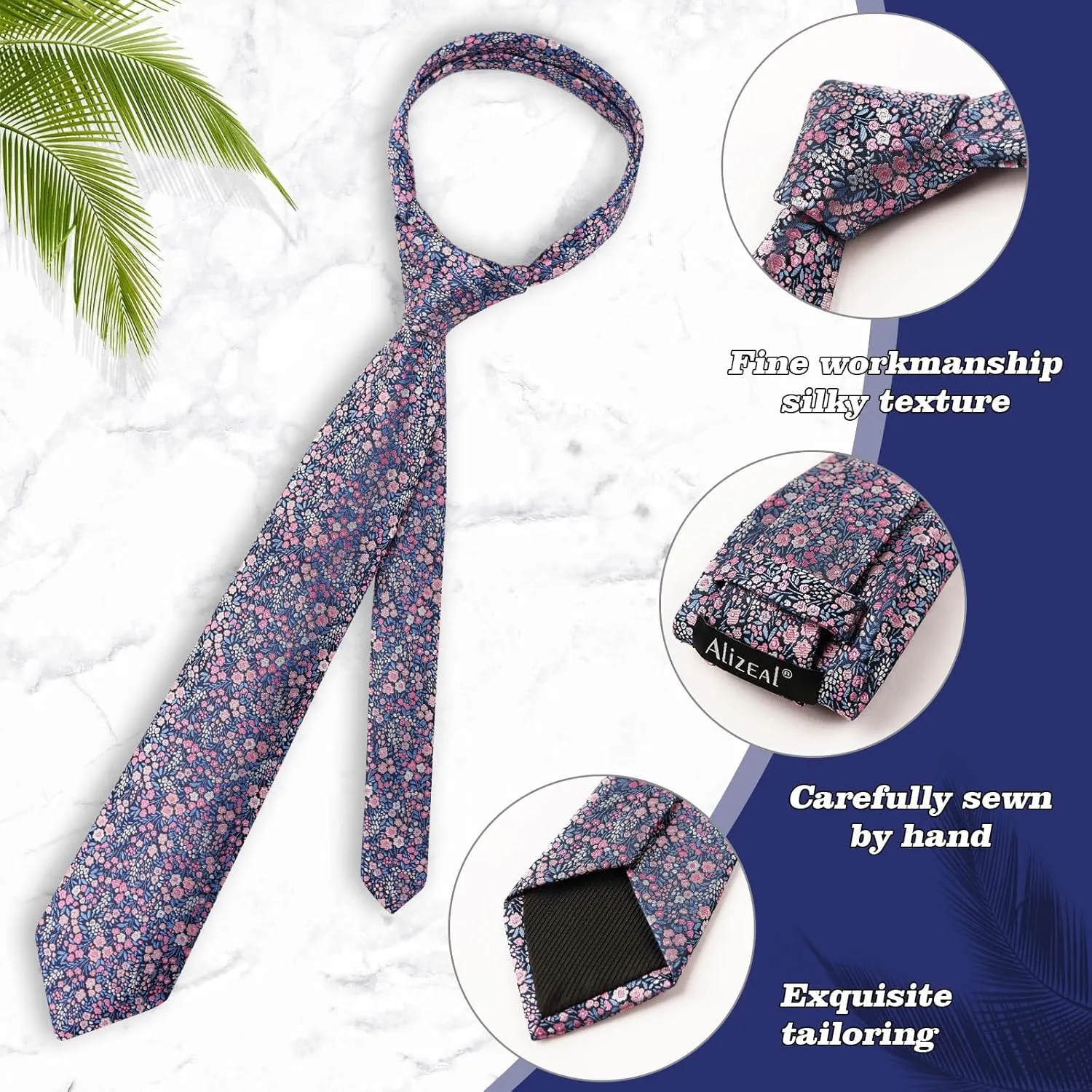 Alizeal Mens 3.15inches Floral Tie with Flower Printed Handkerchief Colorful Tie Set