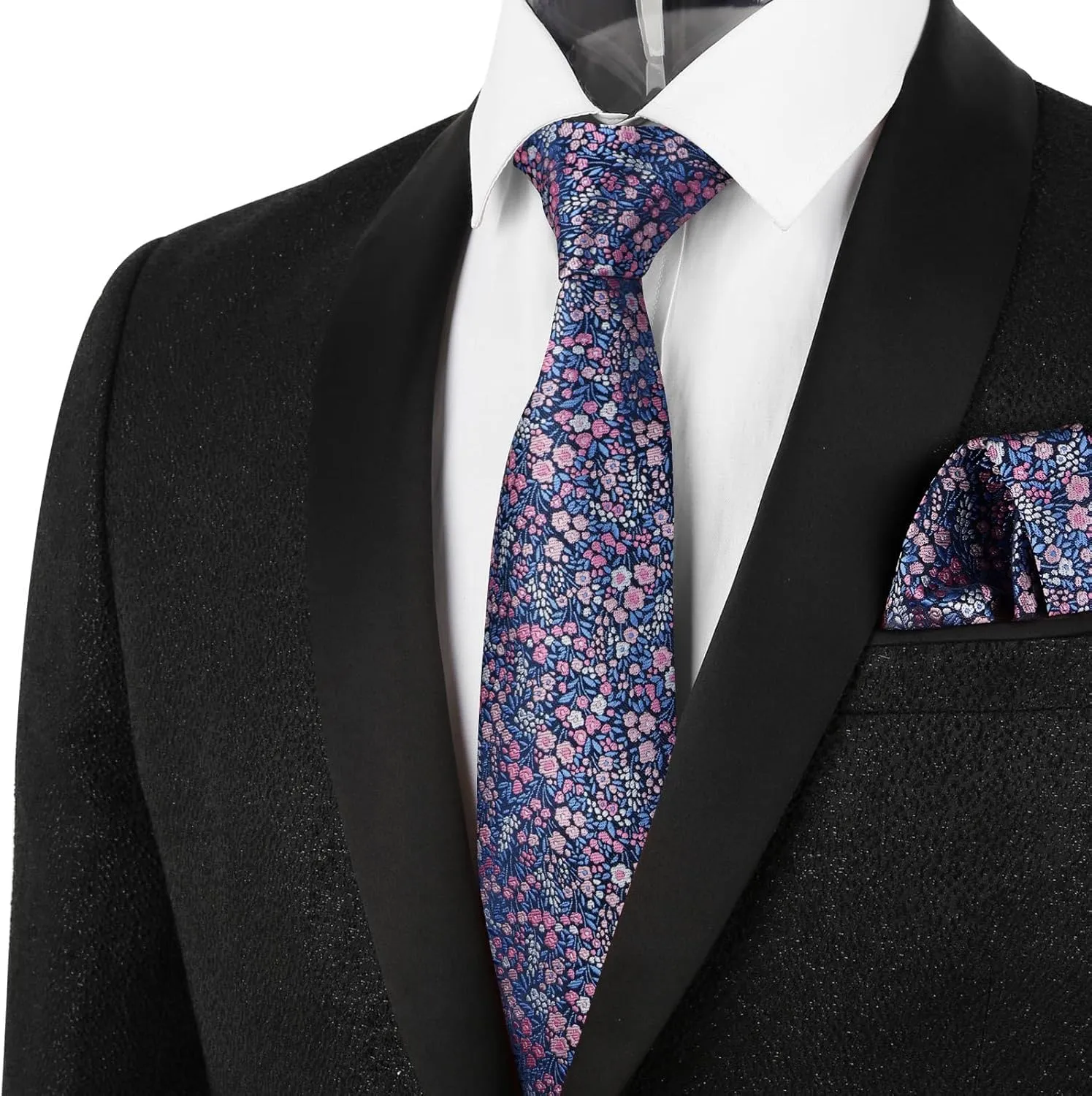 Alizeal Mens 3.15inches Floral Tie with Flower Printed Handkerchief Colorful Tie Set