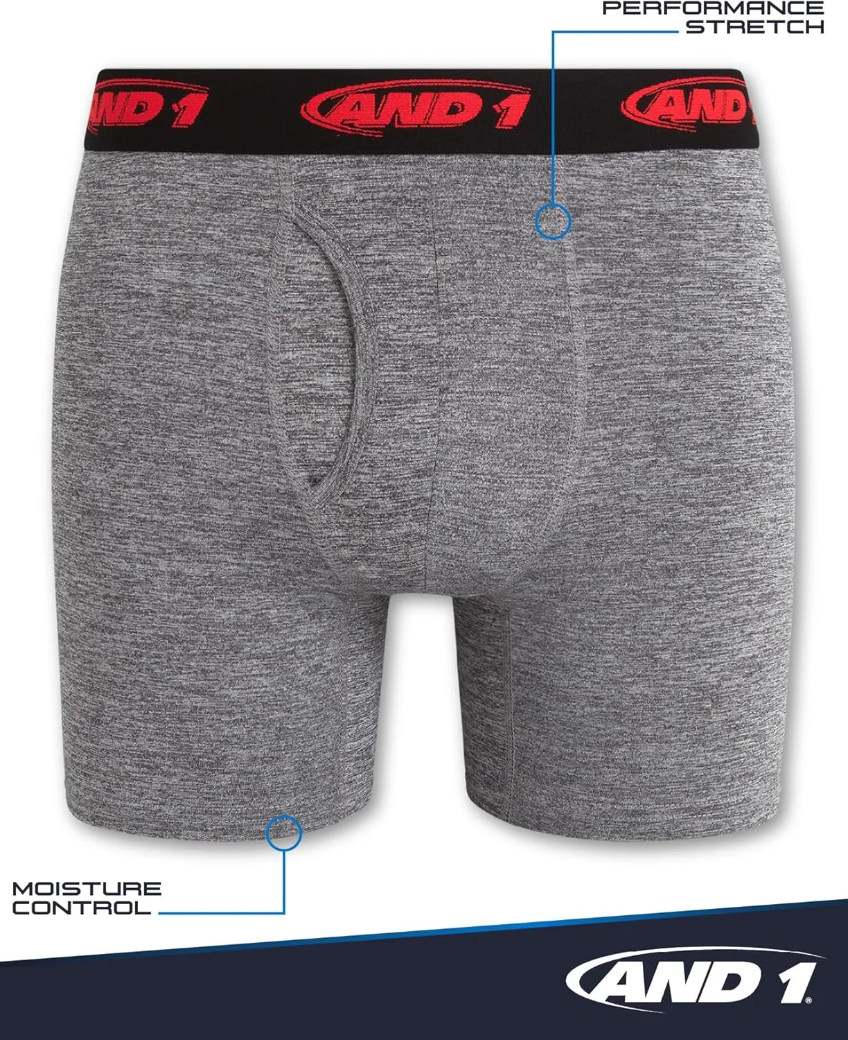 AND1 Mens Boxer Briefs - 6 Pack Stretch Performance Mens Underwear Boxers with Functional Fly Pouch (Sizes: S-3XL)