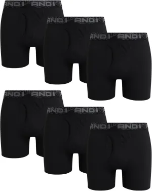 AND1 Mens Boxer Briefs - 6 Pack Stretch Performance Mens Underwear Boxers with Functional Fly Pouch (Sizes: S-3XL)