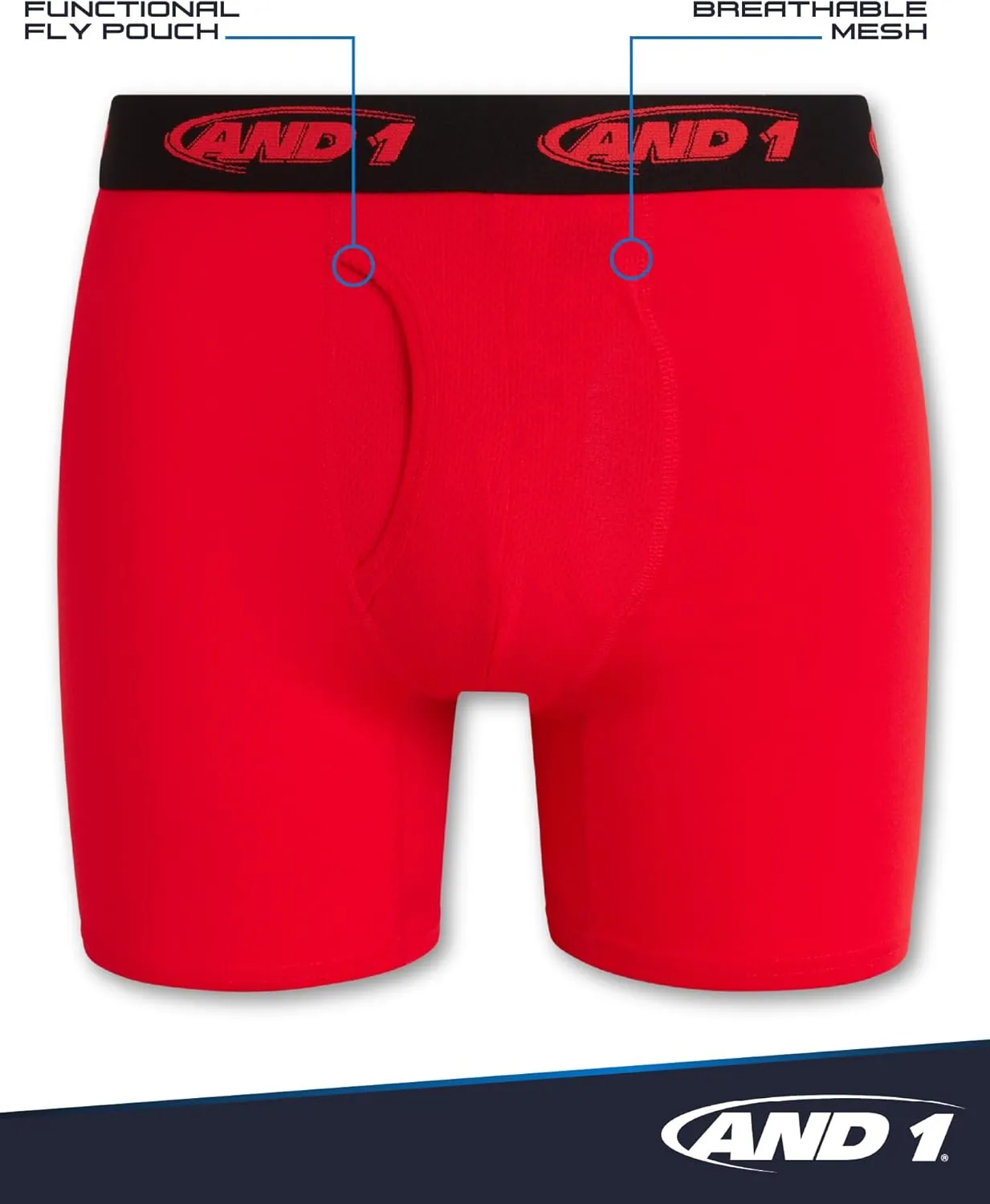 AND1 Mens Boxer Briefs - 6 Pack Stretch Performance Mens Underwear Boxers with Functional Fly Pouch (Sizes: S-3XL)