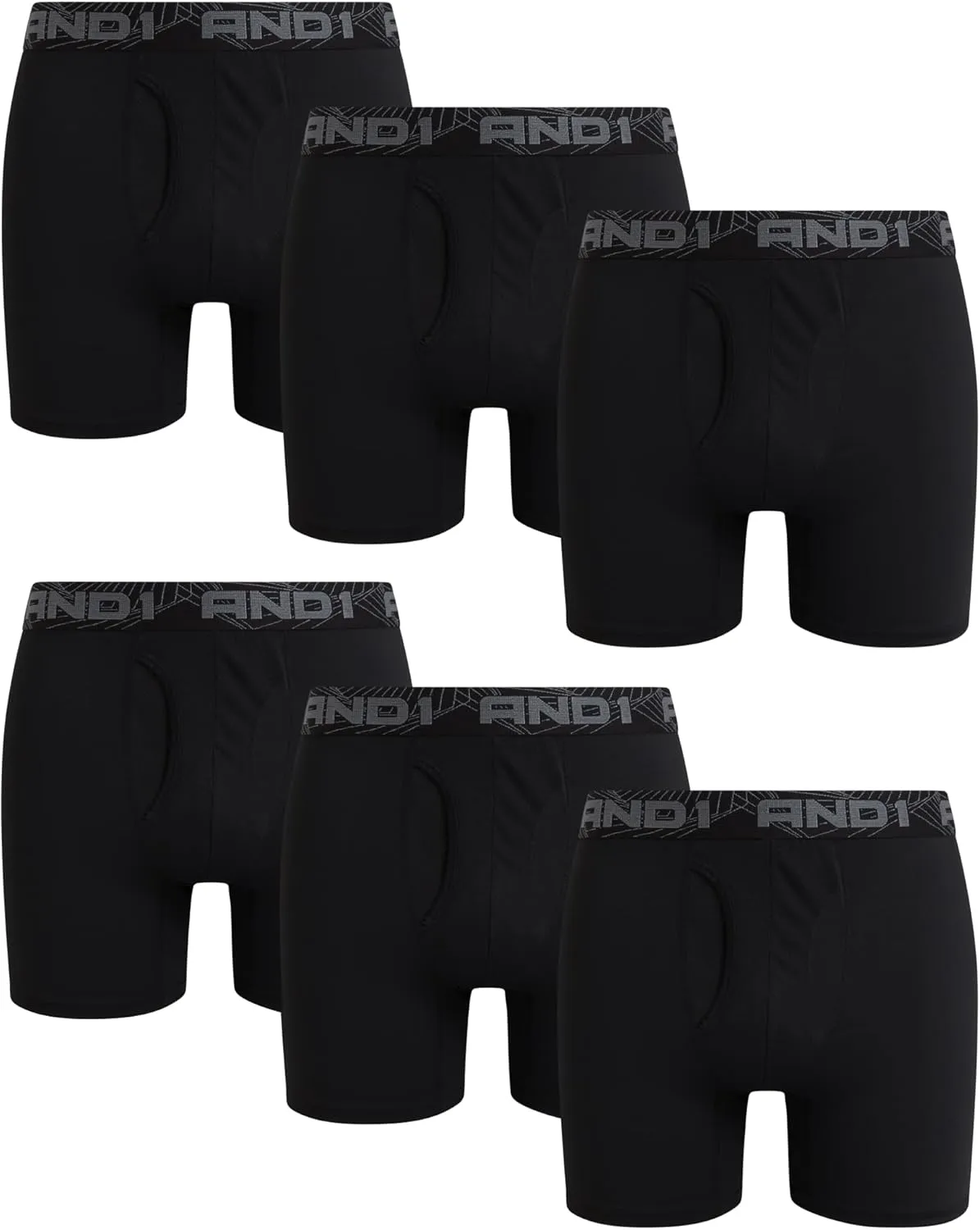 AND1 Mens Boxer Briefs - 6 Pack Stretch Performance Mens Underwear Boxers with Functional Fly Pouch (Sizes: S-3XL)