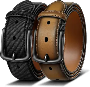 BULLIANT Men Belt 2Pack-Leather Belt 7Holes Comfortable For Men's Dress Casual Jeans 1 3/8"