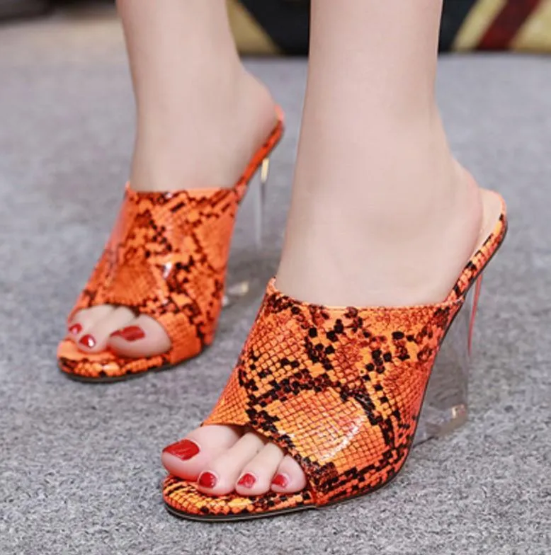 Chicvane Snakeskin Printed Crystal Wedges Sandals Slides Shoes