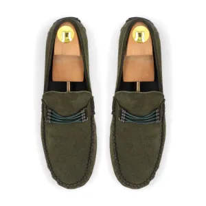 Cross-Buckled Suede Moccasins - Olive