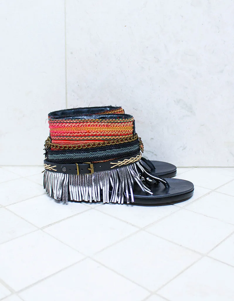 Custom Made Boho Sandals in Black | SIZE 38