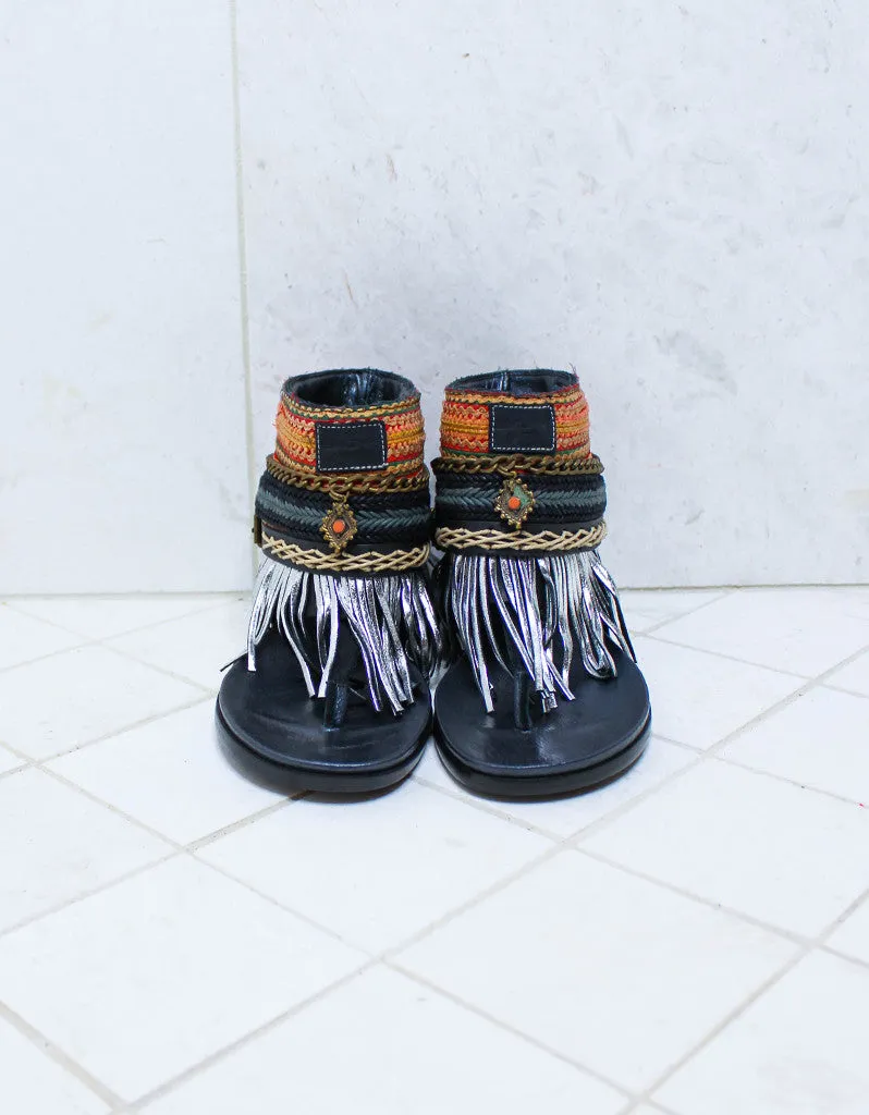 Custom Made Boho Sandals in Black | SIZE 38