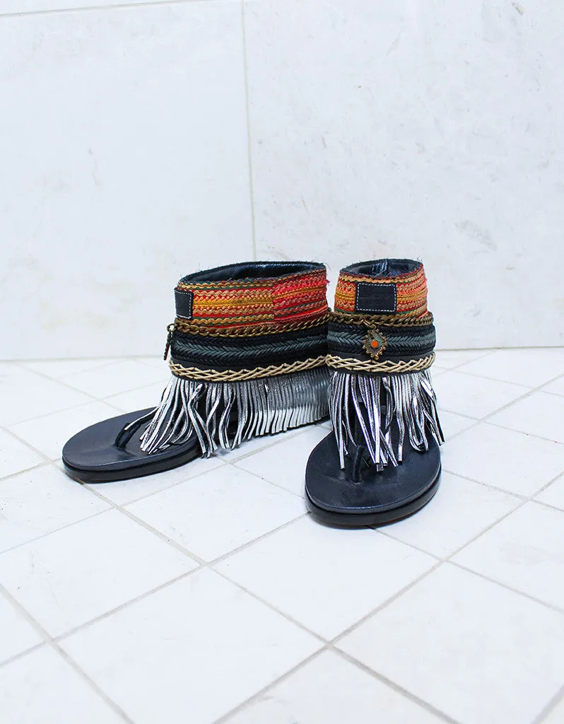Custom Made Boho Sandals in Black | SIZE 38