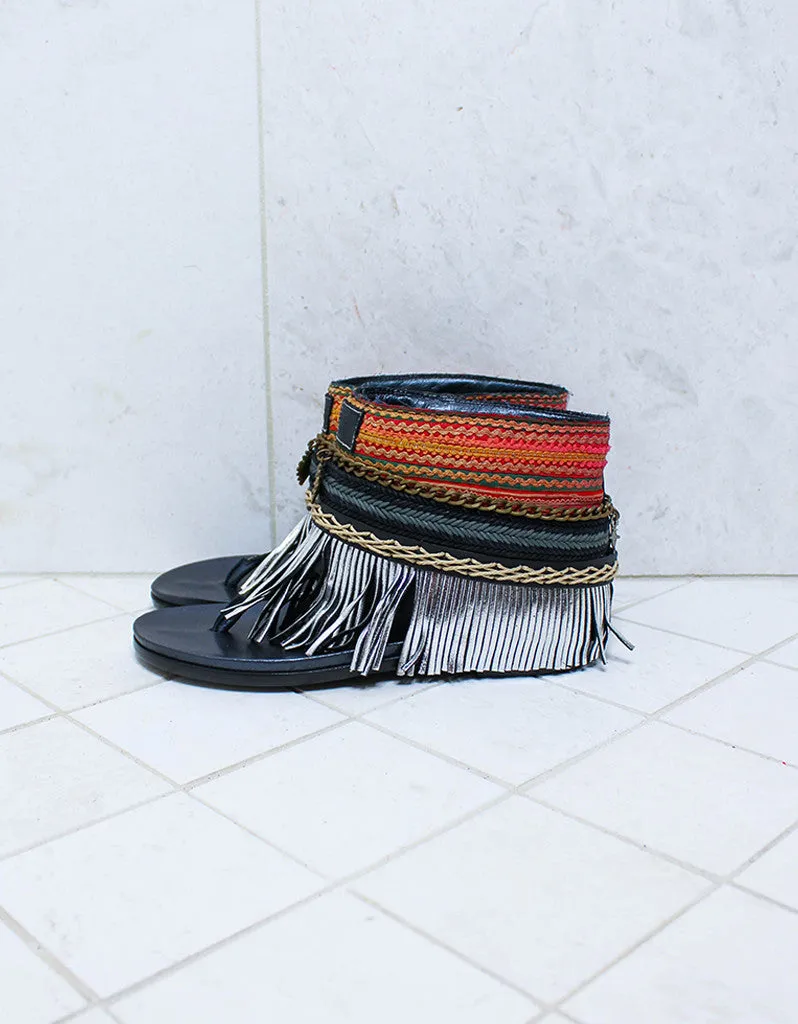 Custom Made Boho Sandals in Black | SIZE 38