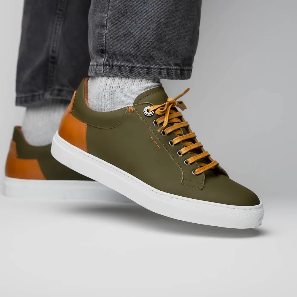 Diaz Matte Finish Rubberized Calfskin Sneaker in Olive Green by Zelli Italia