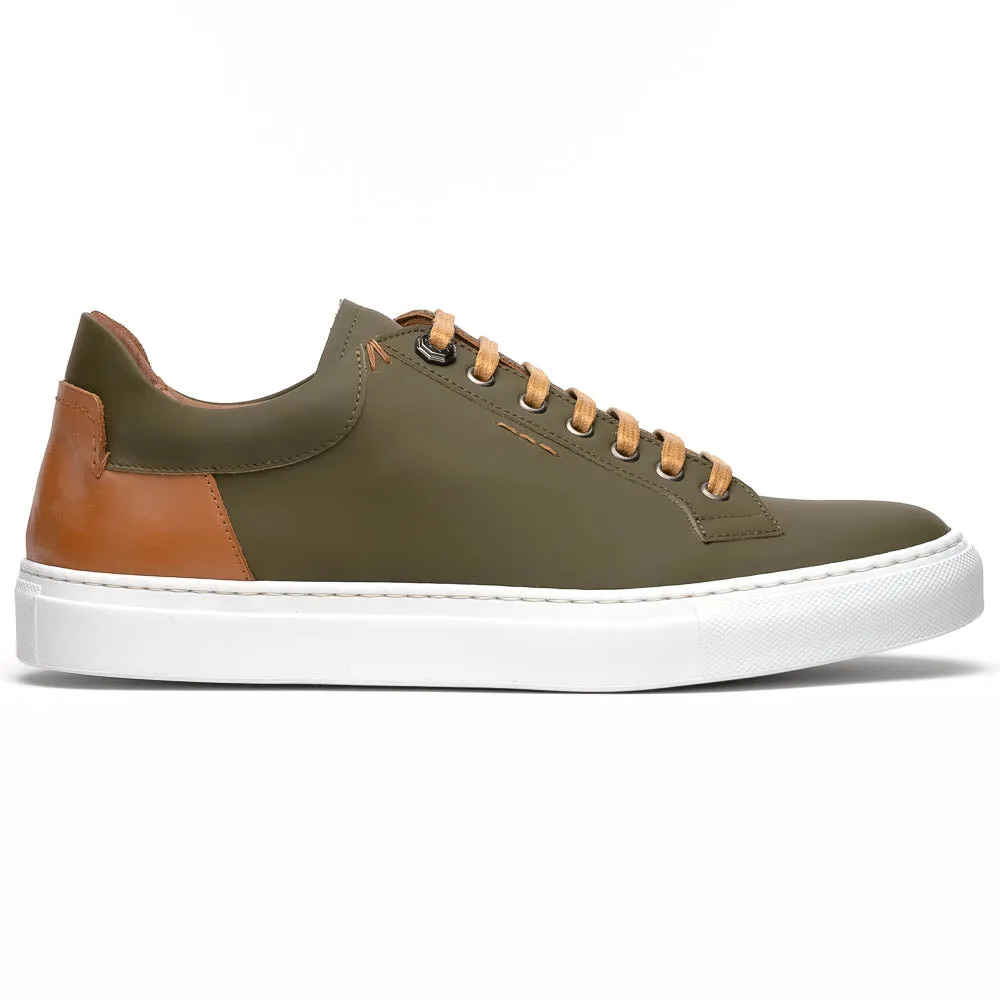 Diaz Matte Finish Rubberized Calfskin Sneaker in Olive Green by Zelli Italia