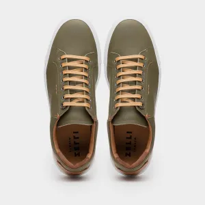 Diaz Matte Finish Rubberized Calfskin Sneaker in Olive Green by Zelli Italia