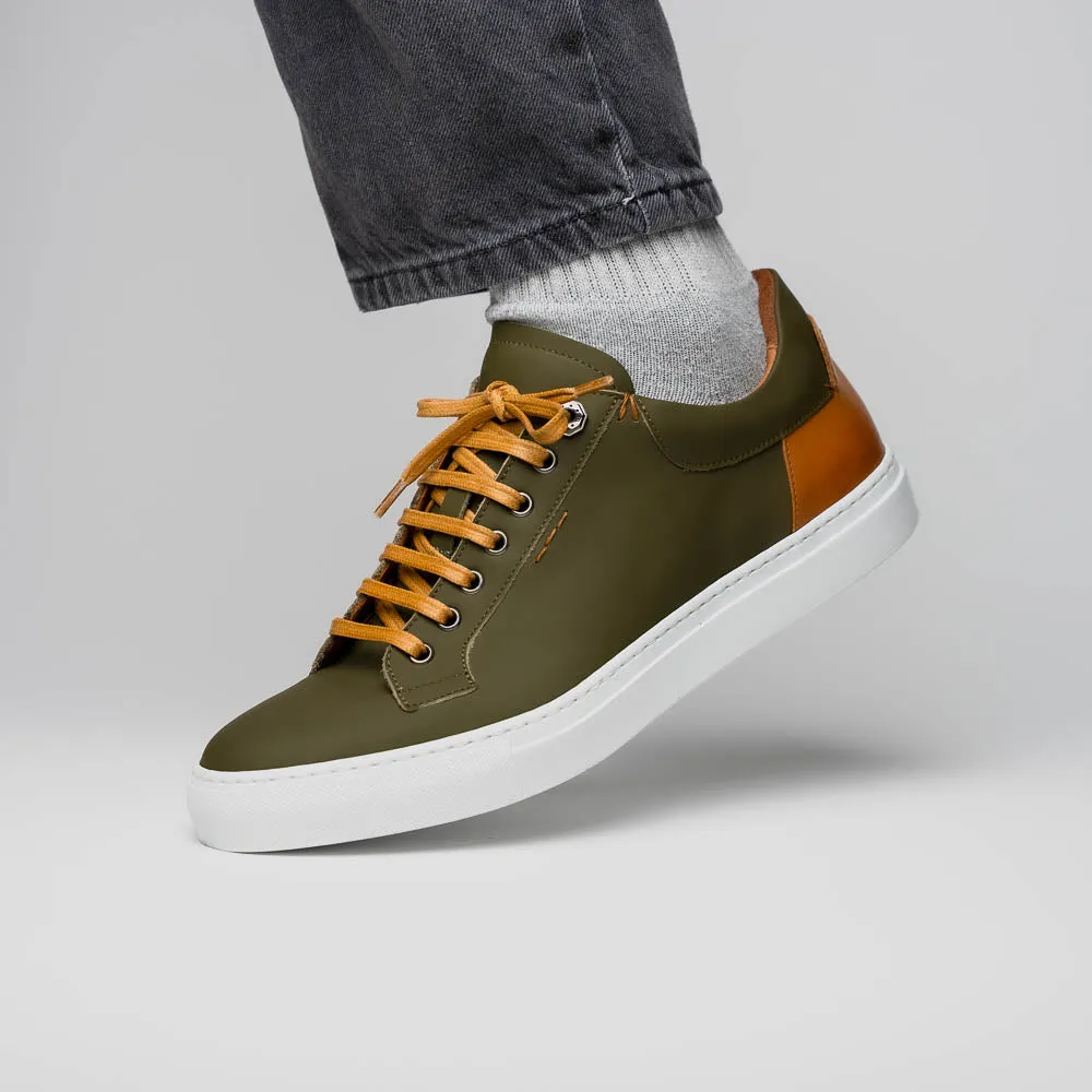 Diaz Matte Finish Rubberized Calfskin Sneaker in Olive Green by Zelli Italia