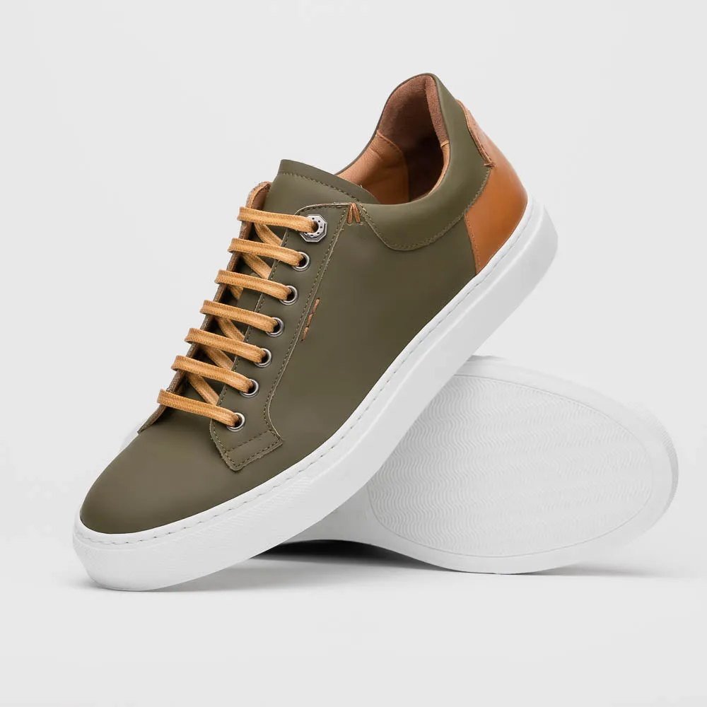 Diaz Matte Finish Rubberized Calfskin Sneaker in Olive Green by Zelli Italia
