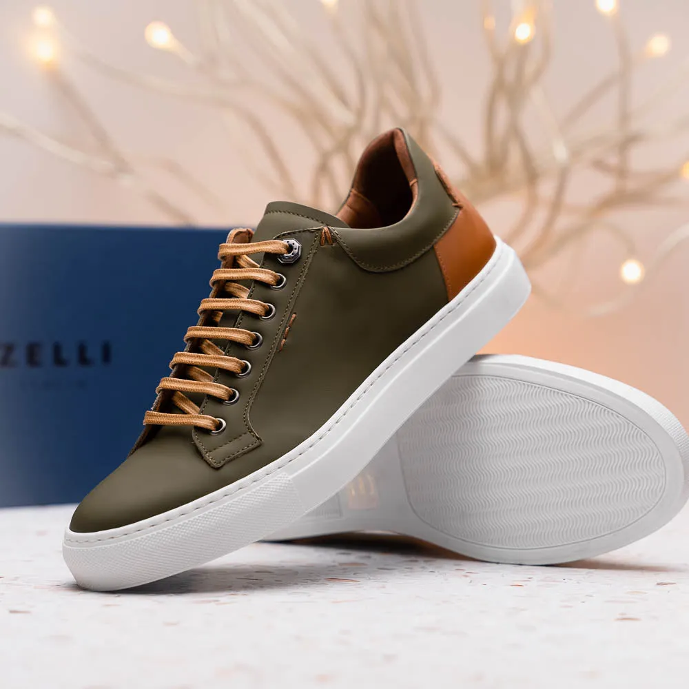 Diaz Matte Finish Rubberized Calfskin Sneaker in Olive Green by Zelli Italia