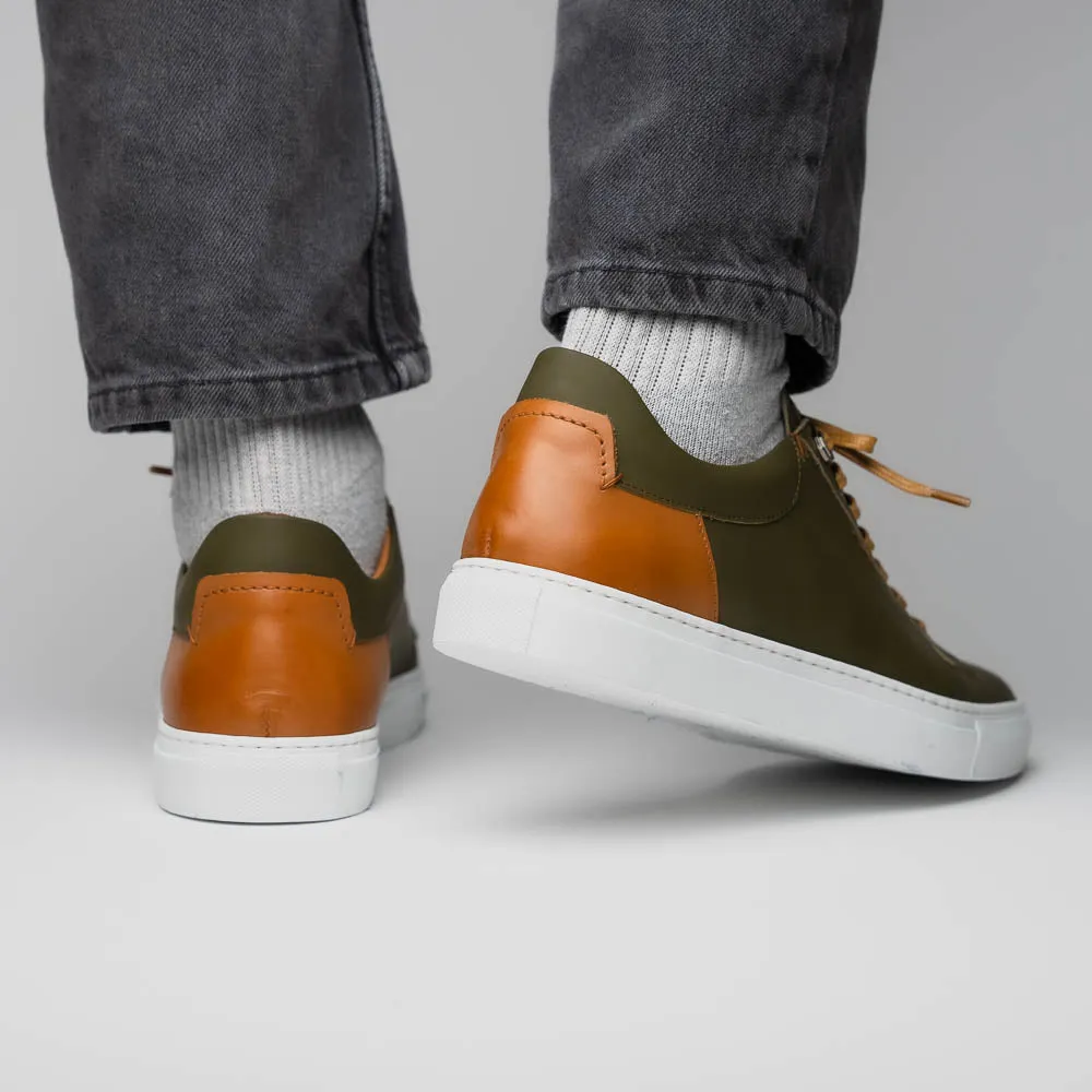 Diaz Matte Finish Rubberized Calfskin Sneaker in Olive Green by Zelli Italia