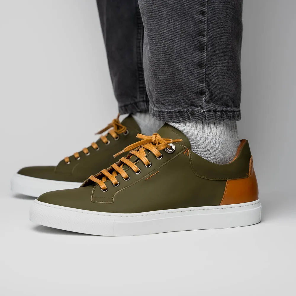 Diaz Matte Finish Rubberized Calfskin Sneaker in Olive Green by Zelli Italia