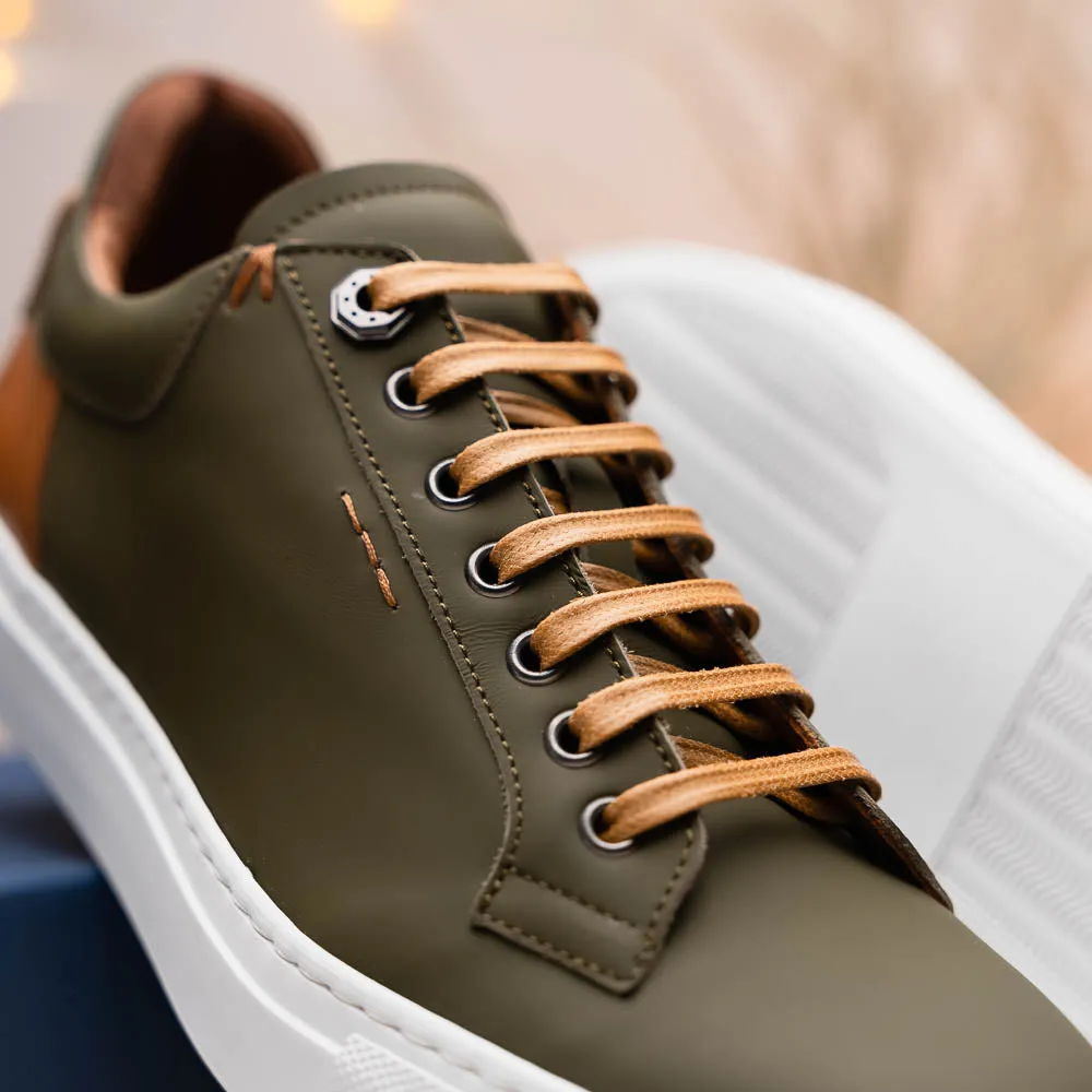 Diaz Matte Finish Rubberized Calfskin Sneaker in Olive Green by Zelli Italia