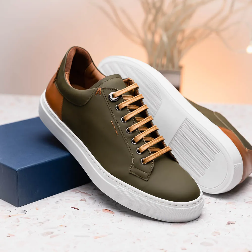 Diaz Matte Finish Rubberized Calfskin Sneaker in Olive Green by Zelli Italia