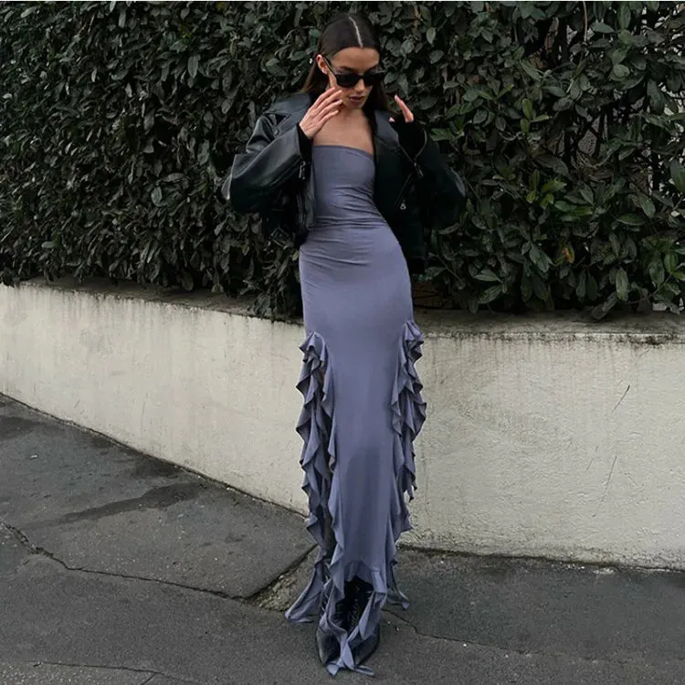 Elegant Ruffles Off Shoulder Women Midi Dress Sexy Strapless Off Shoulder Slim Fit Dress Female Beach Holiday Dress Vestido