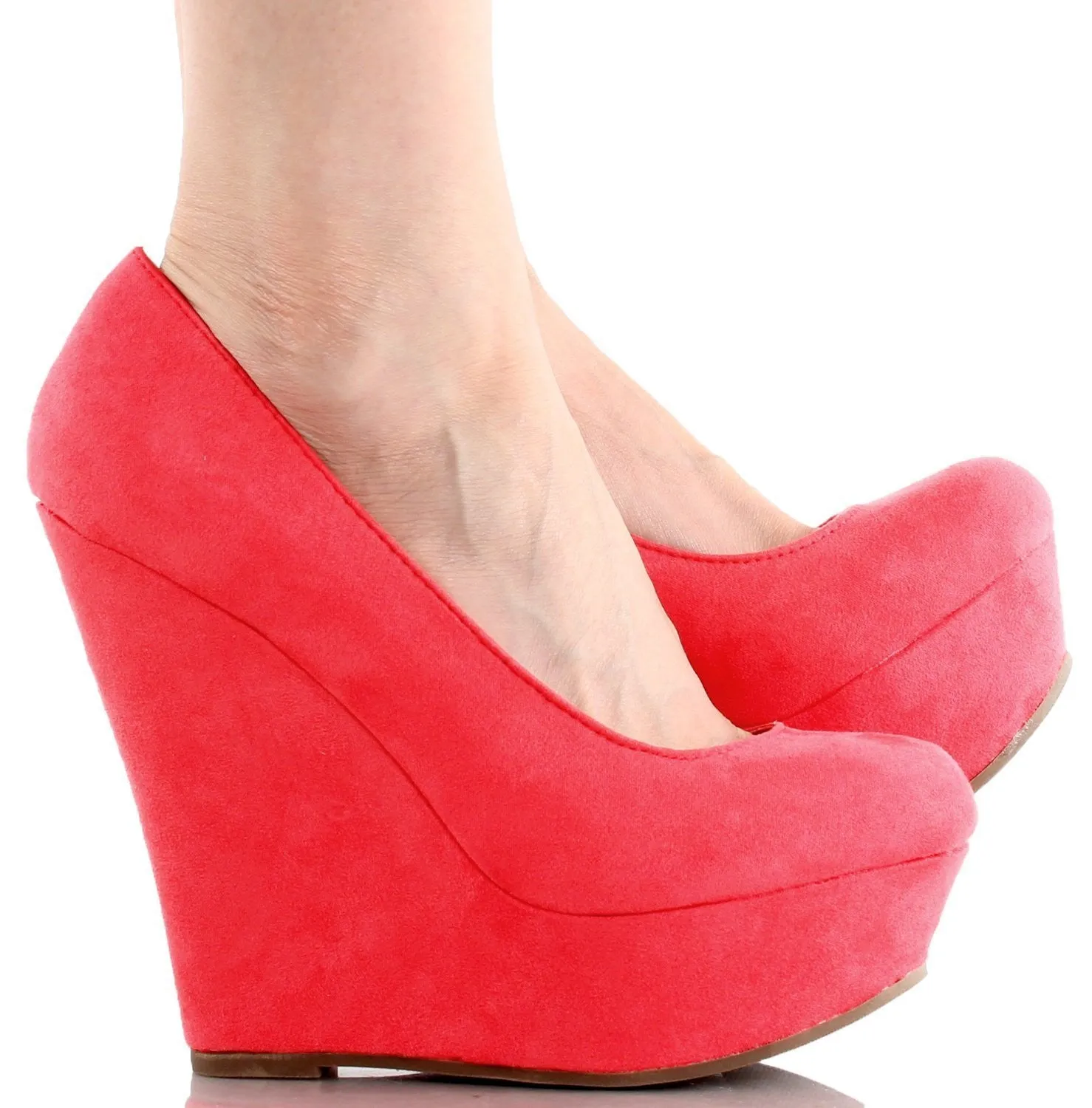 Faux Suede Round Toe Platform Women Wedge Pumps