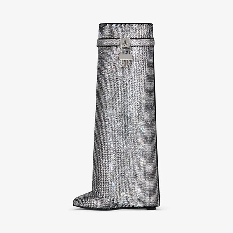 Glamorous Silvery Suede Strass High Boots