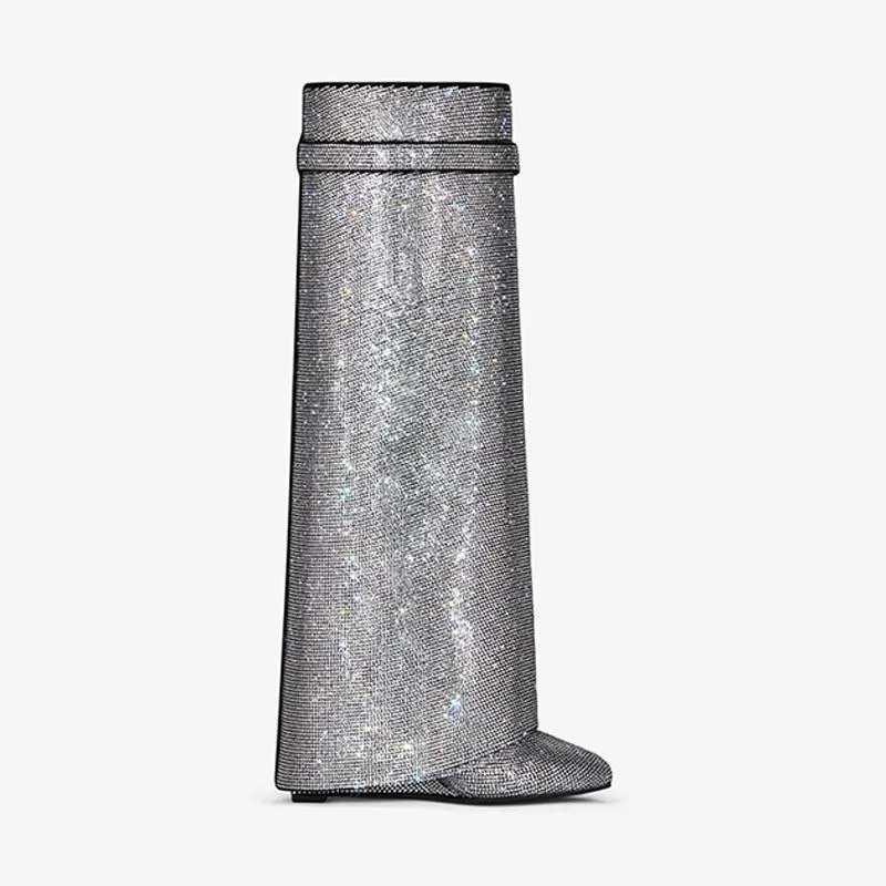 Glamorous Silvery Suede Strass High Boots