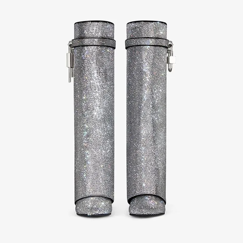Glamorous Silvery Suede Strass High Boots