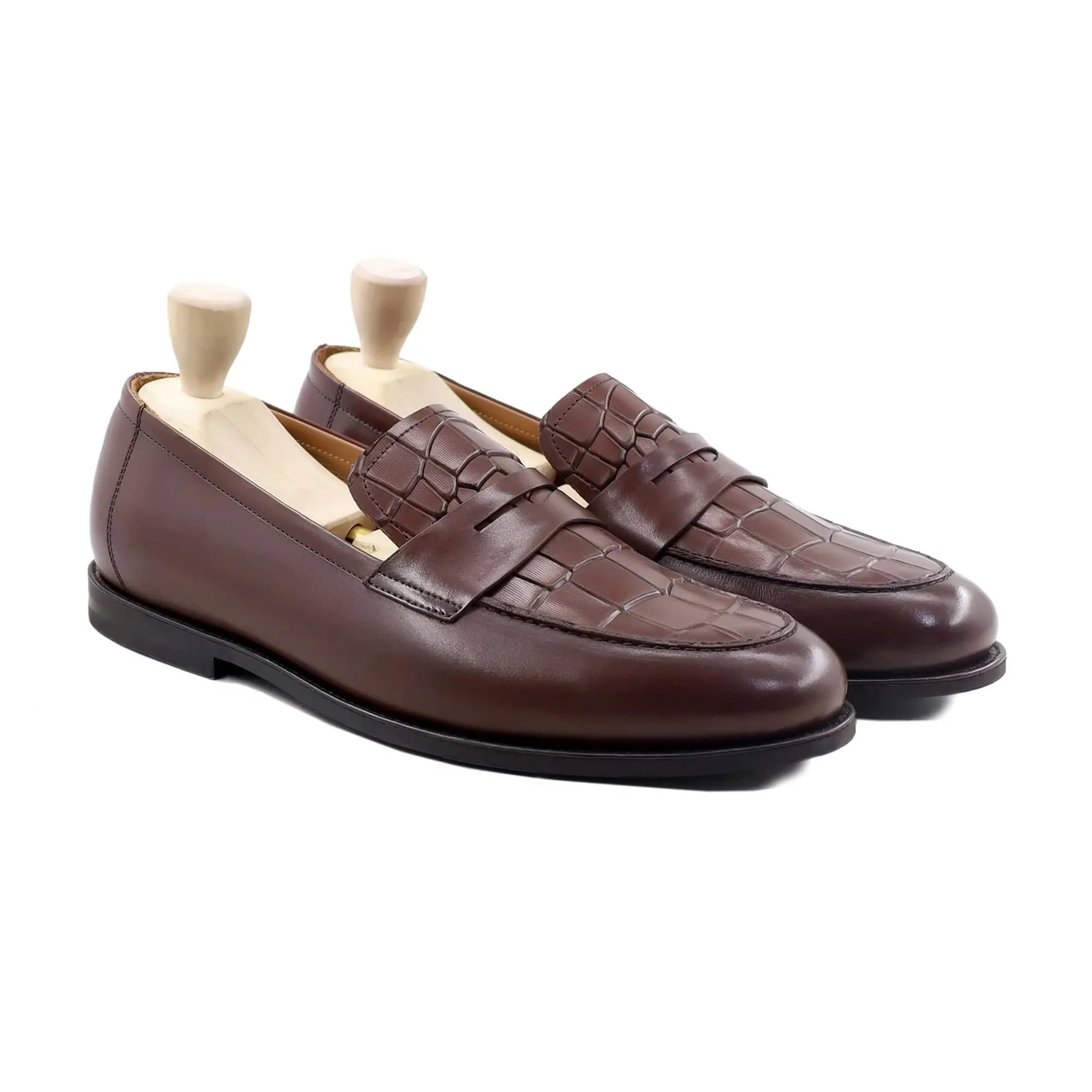 Handmade Custom Congo Brown Calf Leather Mens Loafers