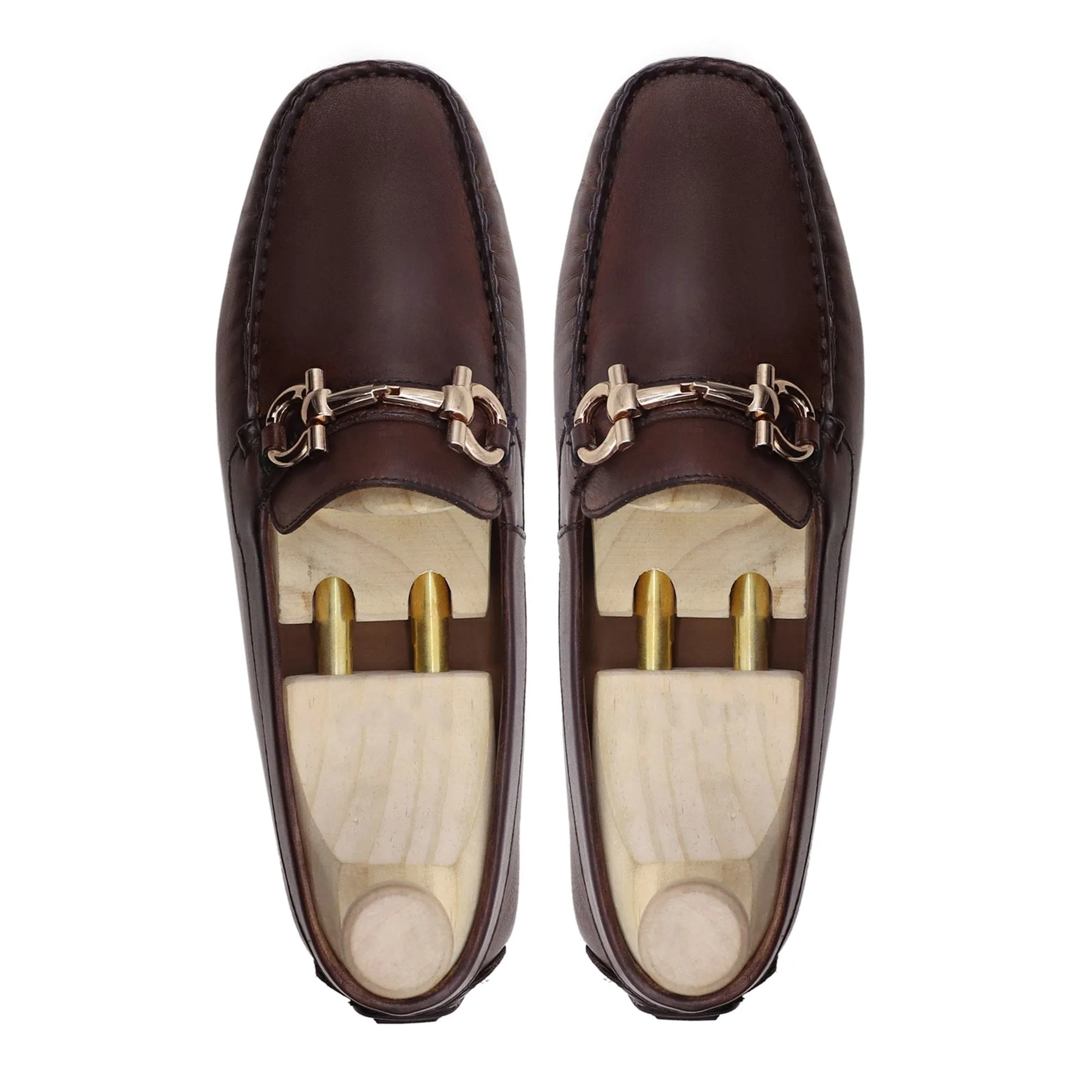 Handmade Custom Reddish Brown Calf Leather Driver Mens Loafers
