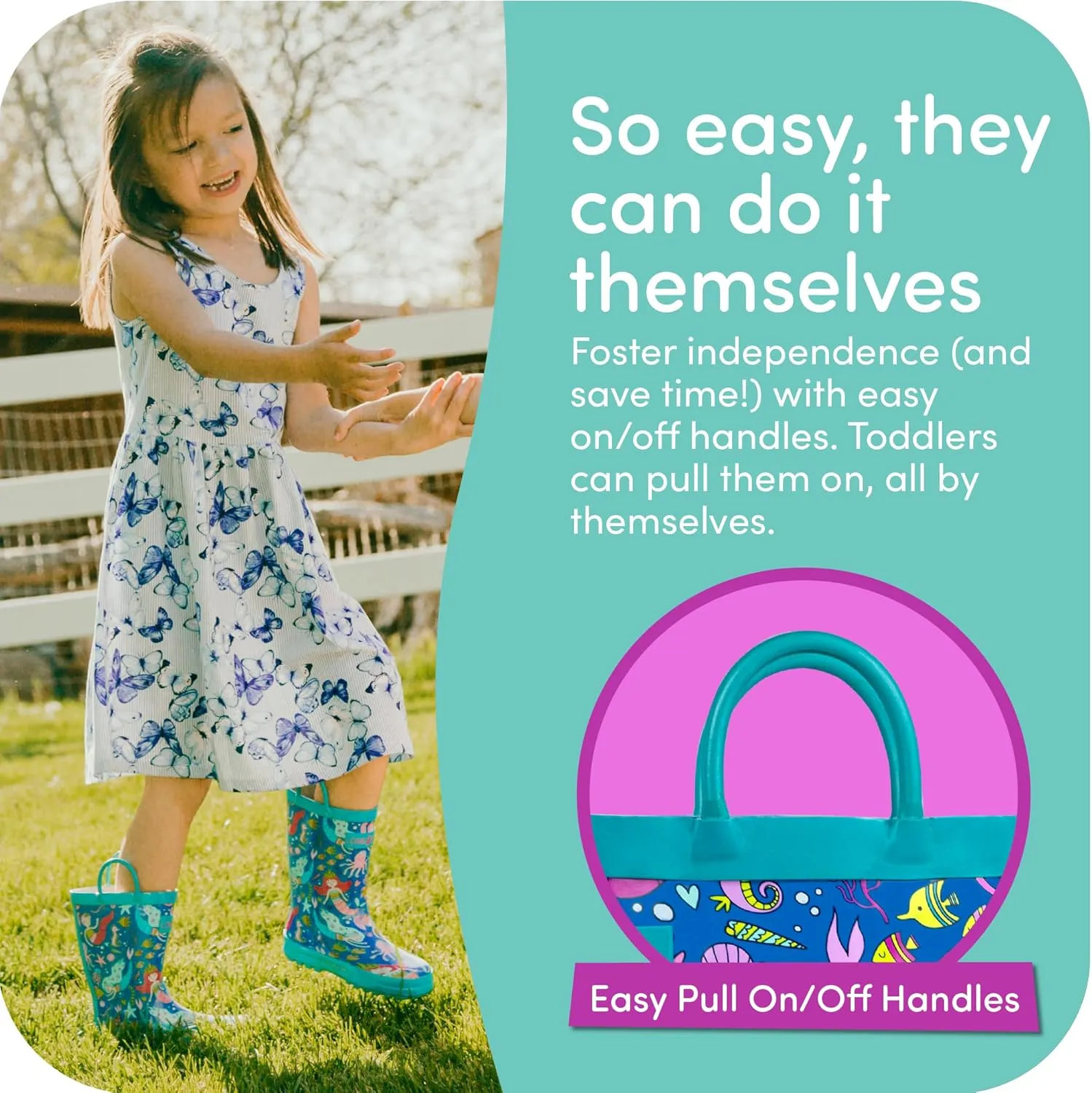 Lone Cone Kids Rain Boots for Girls & Boys ?C Waterproof Natural Rubber Toddler Rain Boots with Non-Slip Outsole & Easy Pull Handles ?C Solid, Pattern & Glitter Designs