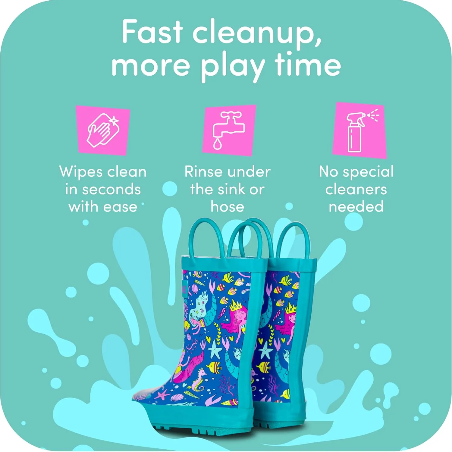Lone Cone Kids Rain Boots for Girls & Boys ?C Waterproof Natural Rubber Toddler Rain Boots with Non-Slip Outsole & Easy Pull Handles ?C Solid, Pattern & Glitter Designs