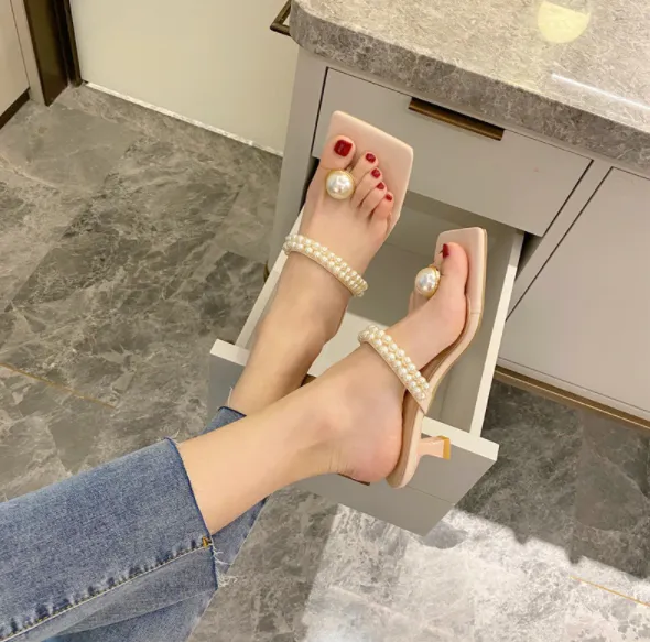 Low Heel Bead Design Summer Clip Toe  Summer Sandals For Women