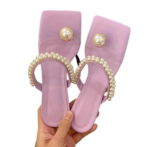 Low Heel Bead Design Summer Clip Toe  Summer Sandals For Women