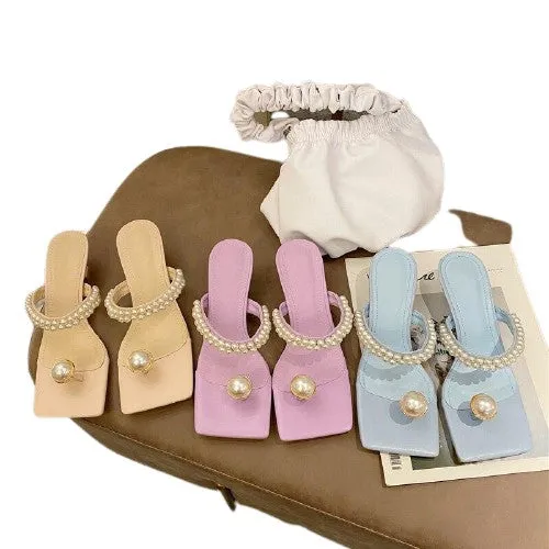 Low Heel Bead Design Summer Clip Toe  Summer Sandals For Women