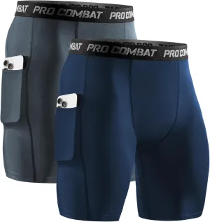 Niksa 2/4 Pack Compression Shorts Men with Pocket, Spandex Running Shorts Sport Athletic Workout Performance Underwear