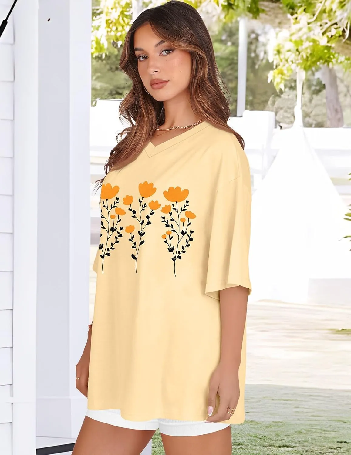 Oversized Tshirts for Women V Neck Short Sleeve Summer Casual Basic Loose Tops