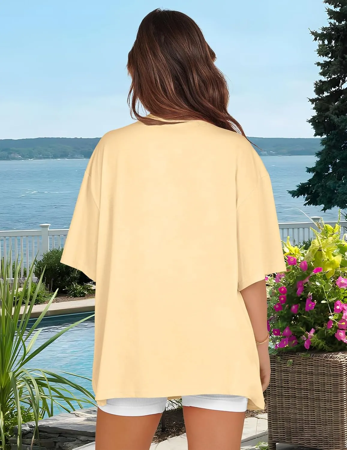 Oversized Tshirts for Women V Neck Short Sleeve Summer Casual Basic Loose Tops