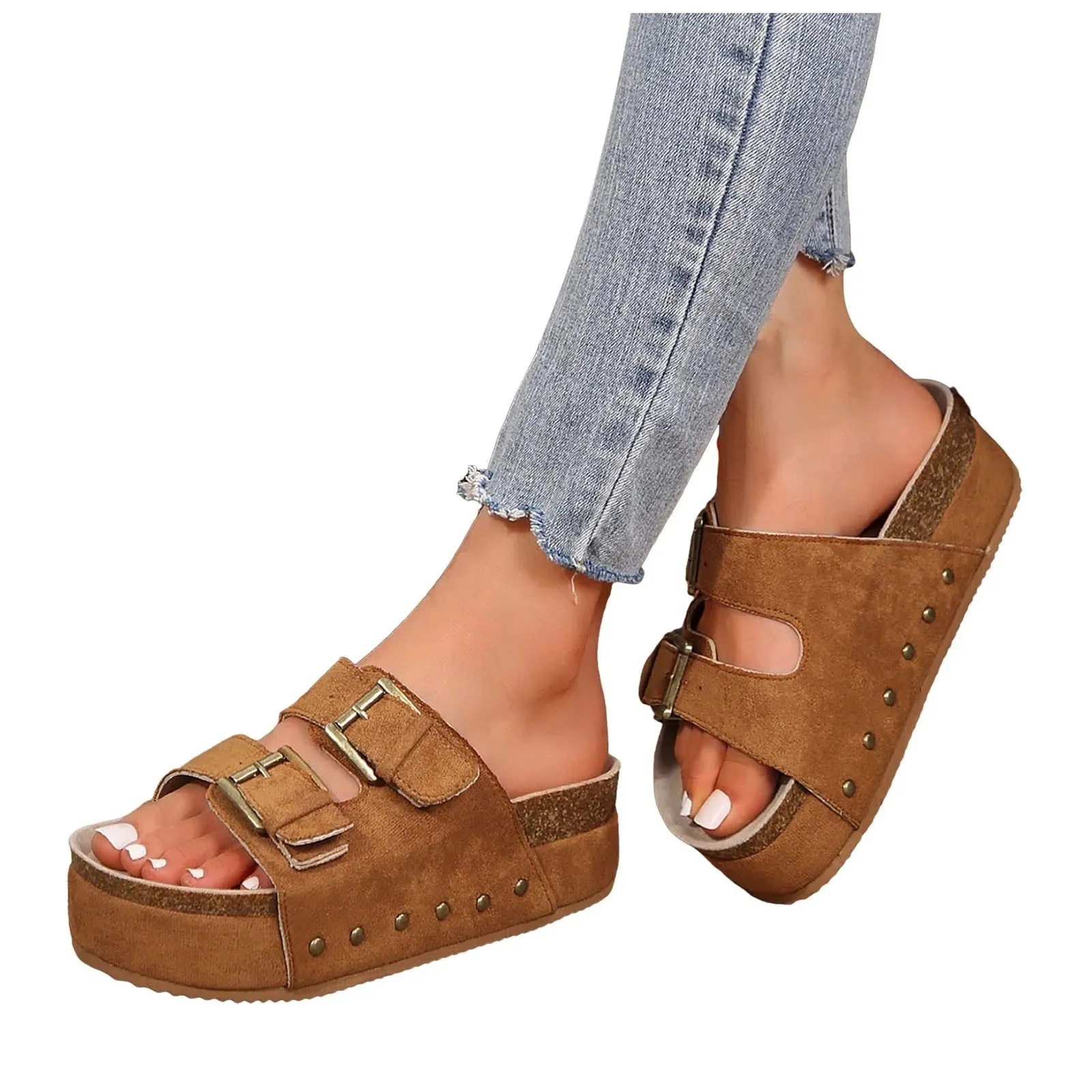 Platform 2 Buckle Saddle Strap Sandals