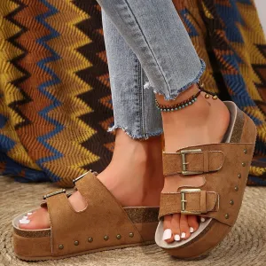Platform 2 Buckle Saddle Strap Sandals