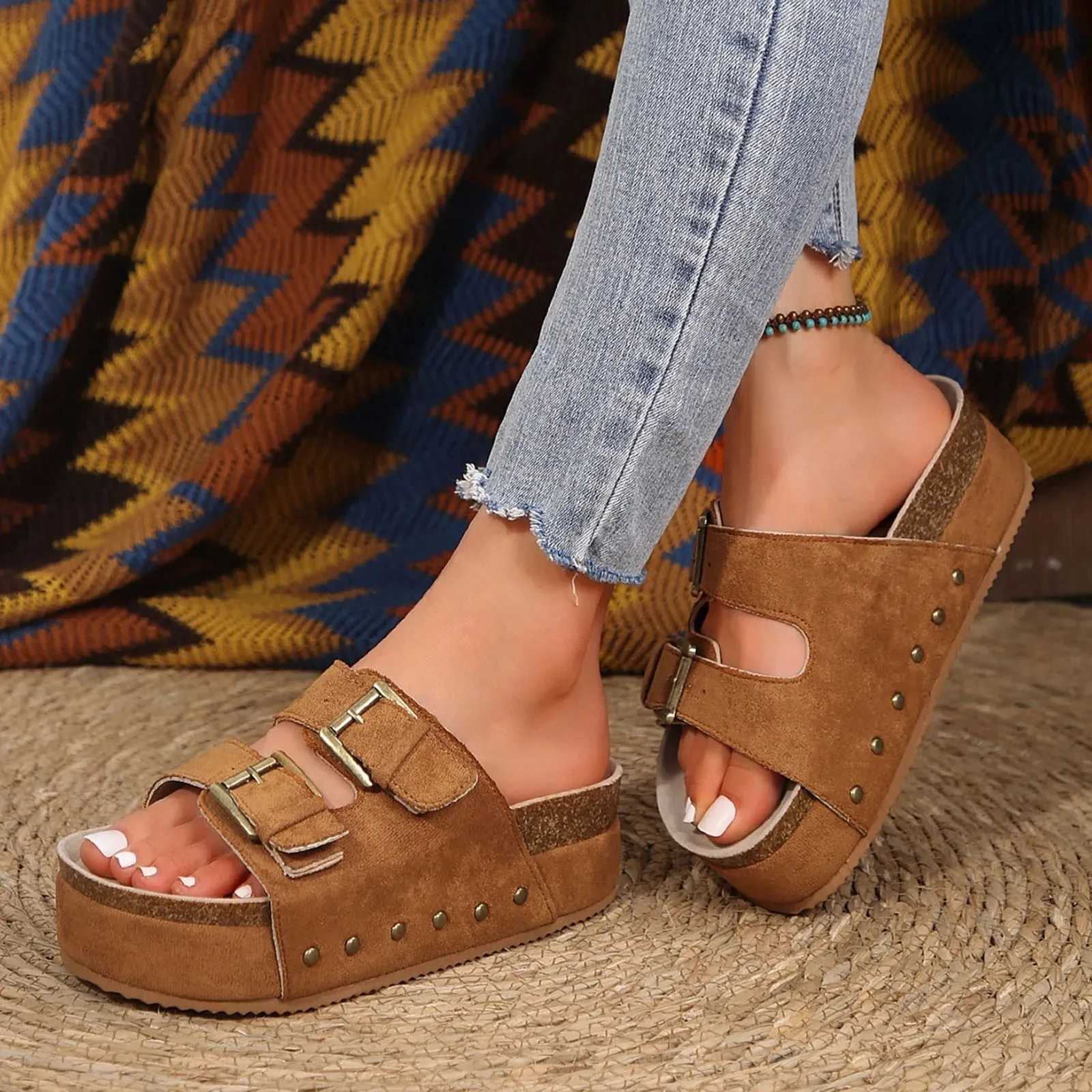 Platform 2 Buckle Saddle Strap Sandals