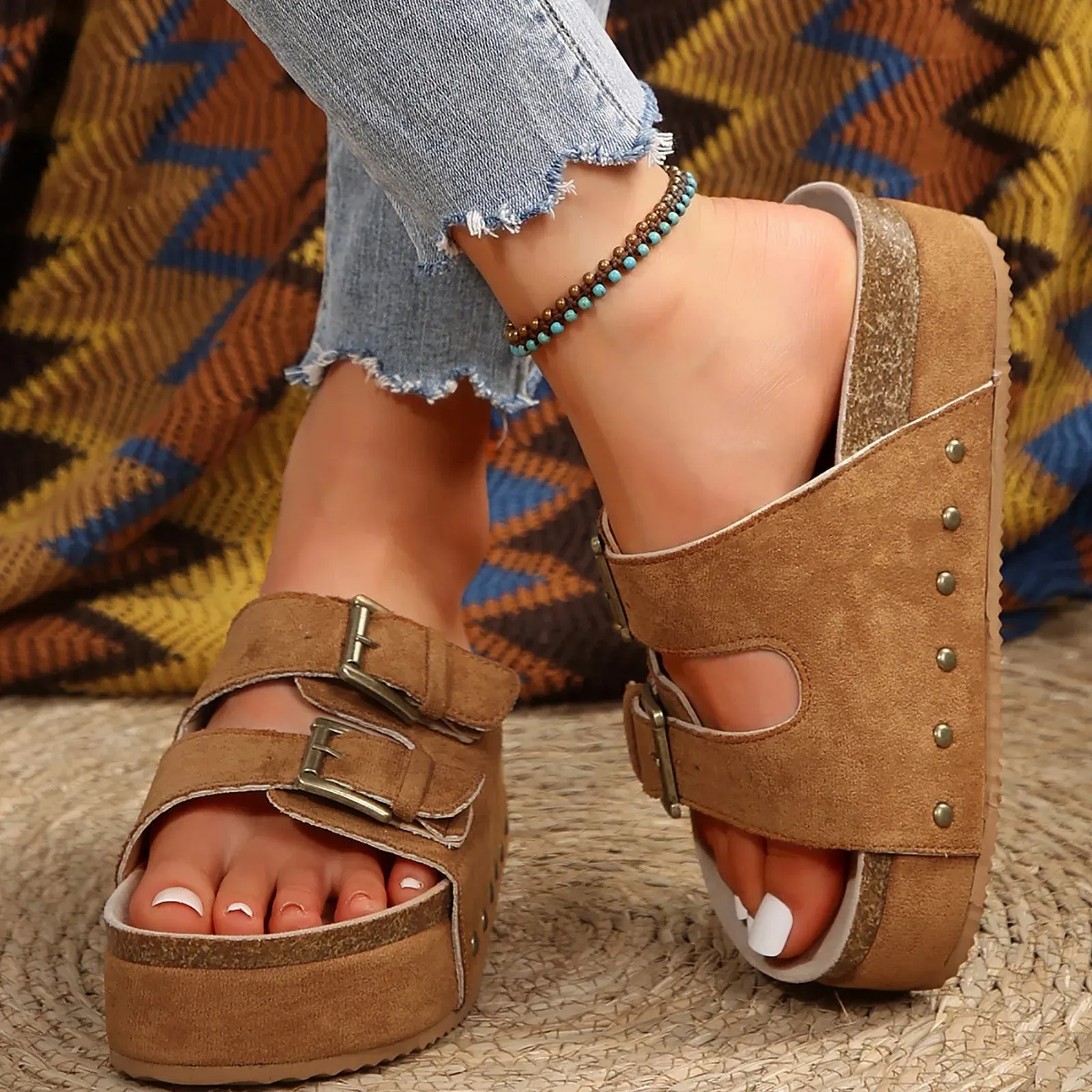 Platform 2 Buckle Saddle Strap Sandals