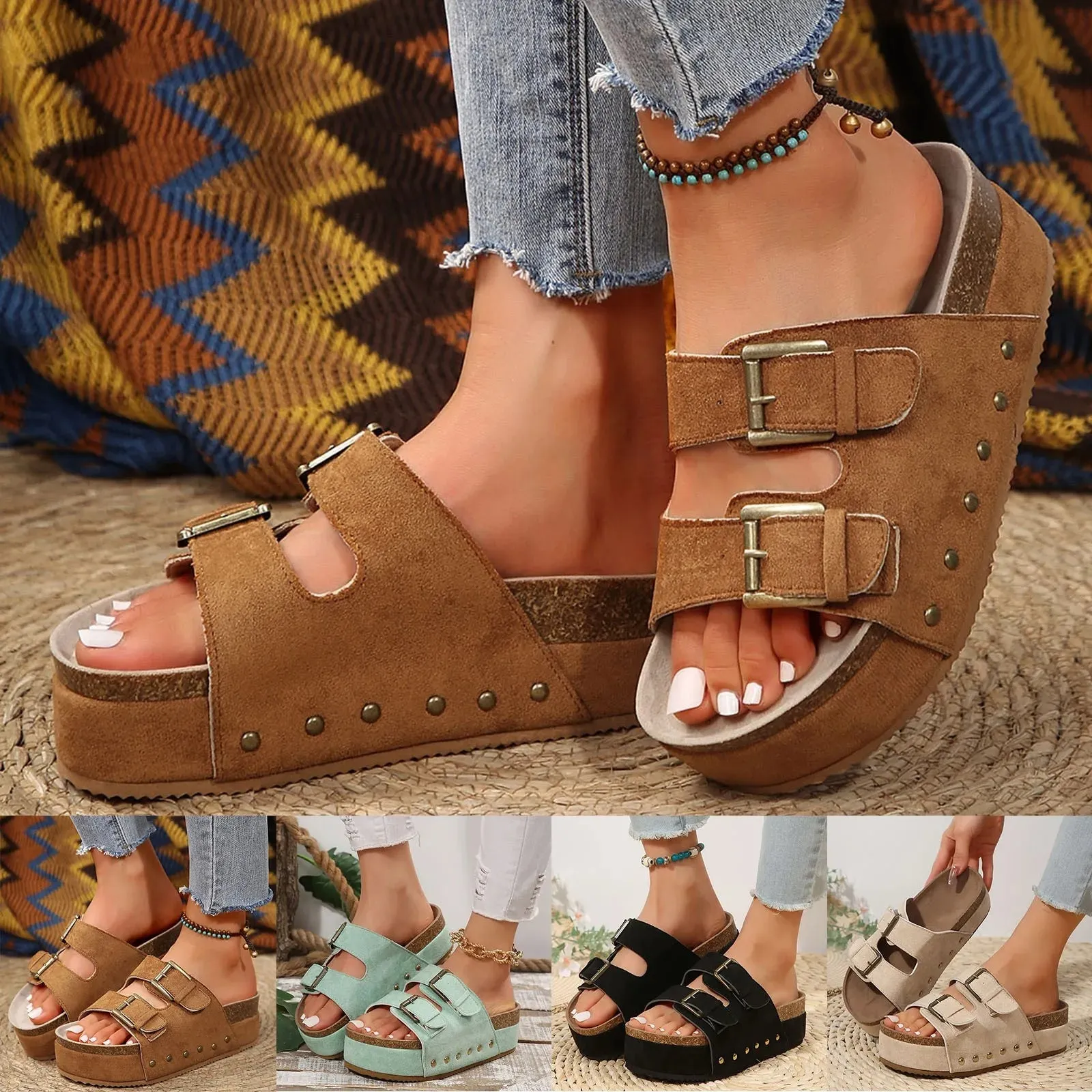 Platform 2 Buckle Saddle Strap Sandals