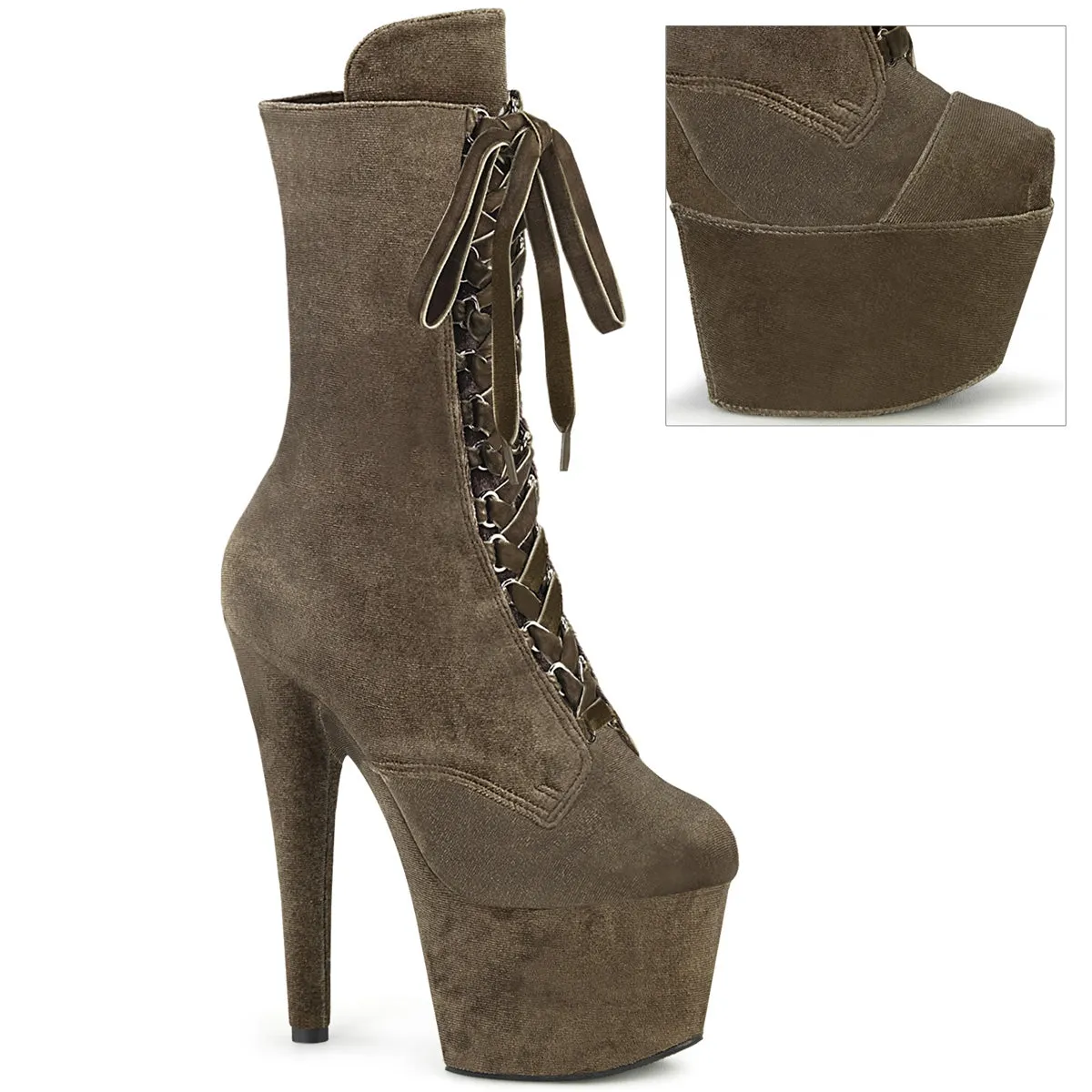 Pleaser Adore 1045Vel Womens 7" Heel, Platform Front Lace Pole Dance Ankle Boots