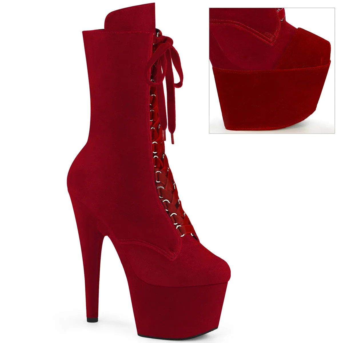 Pleaser Adore 1045Vel Womens 7" Heel, Platform Front Lace Pole Dance Ankle Boots