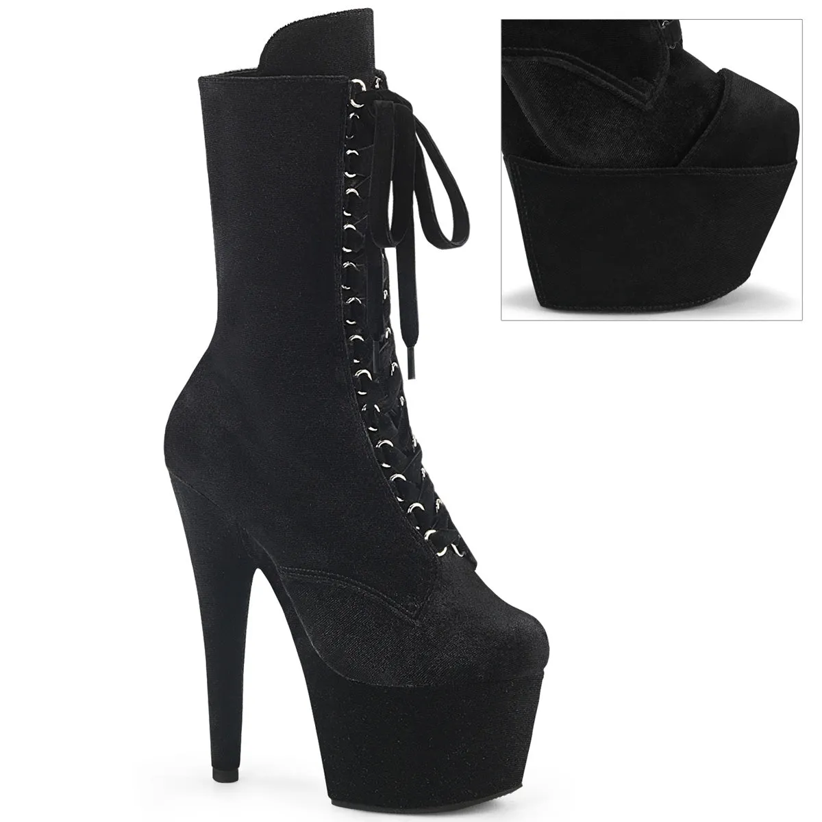 Pleaser Adore 1045Vel Womens 7" Heel, Platform Front Lace Pole Dance Ankle Boots