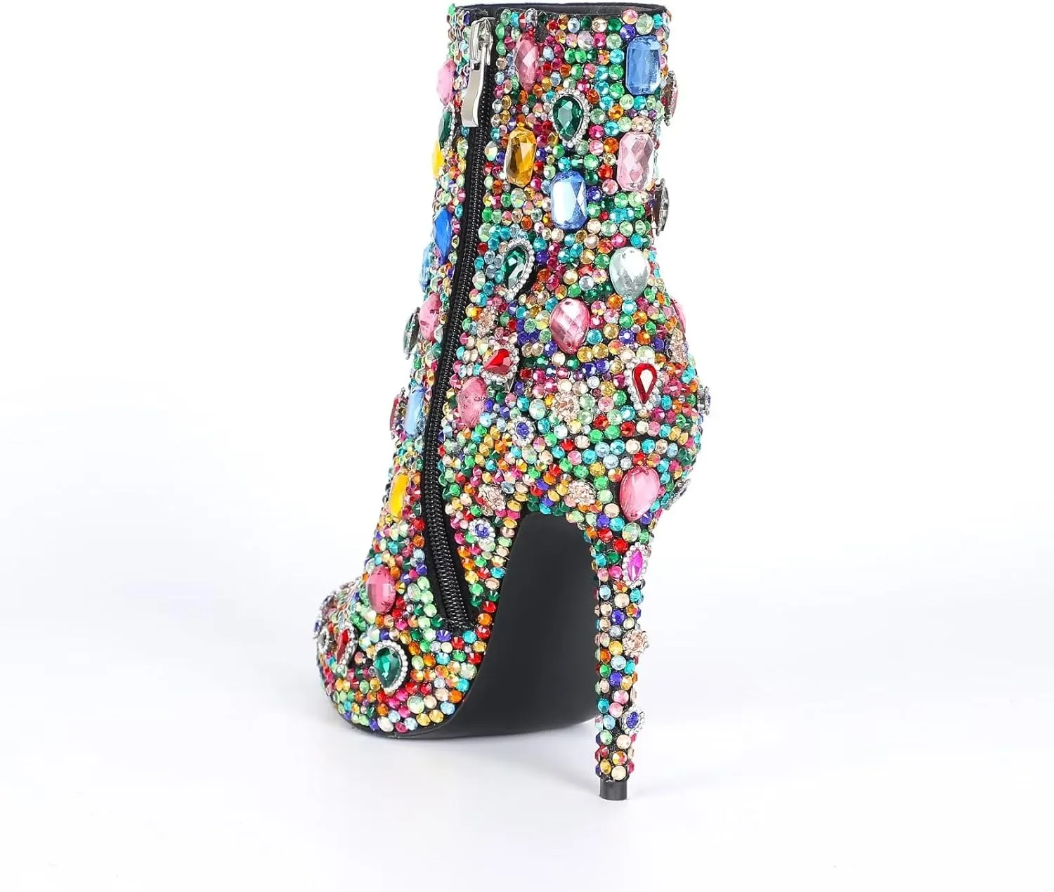 Rainbow Rhinestone Embellished Stiletto Heel Ankle Boots
