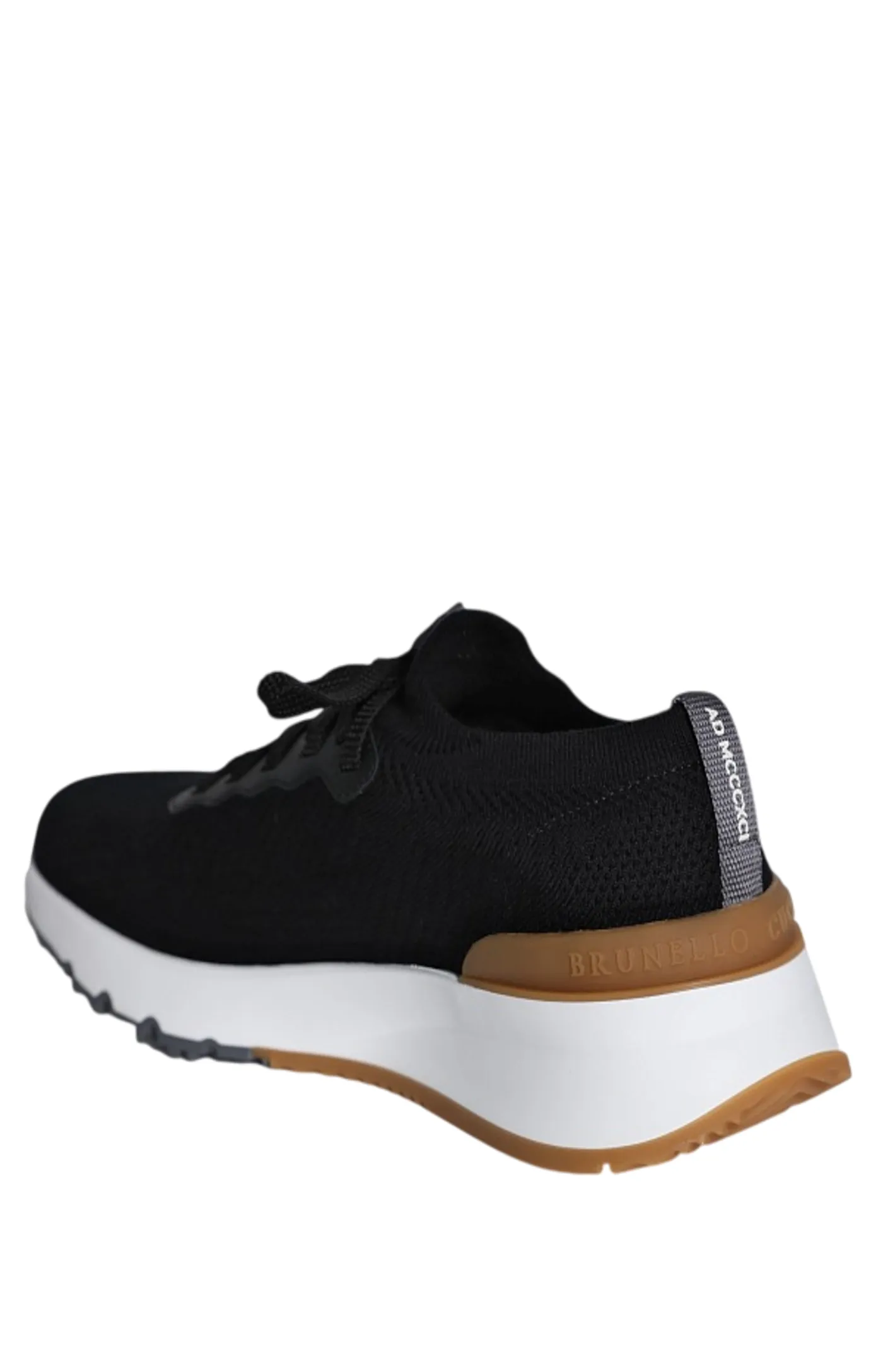Runners in cotton knit and semi-glossy calf leather