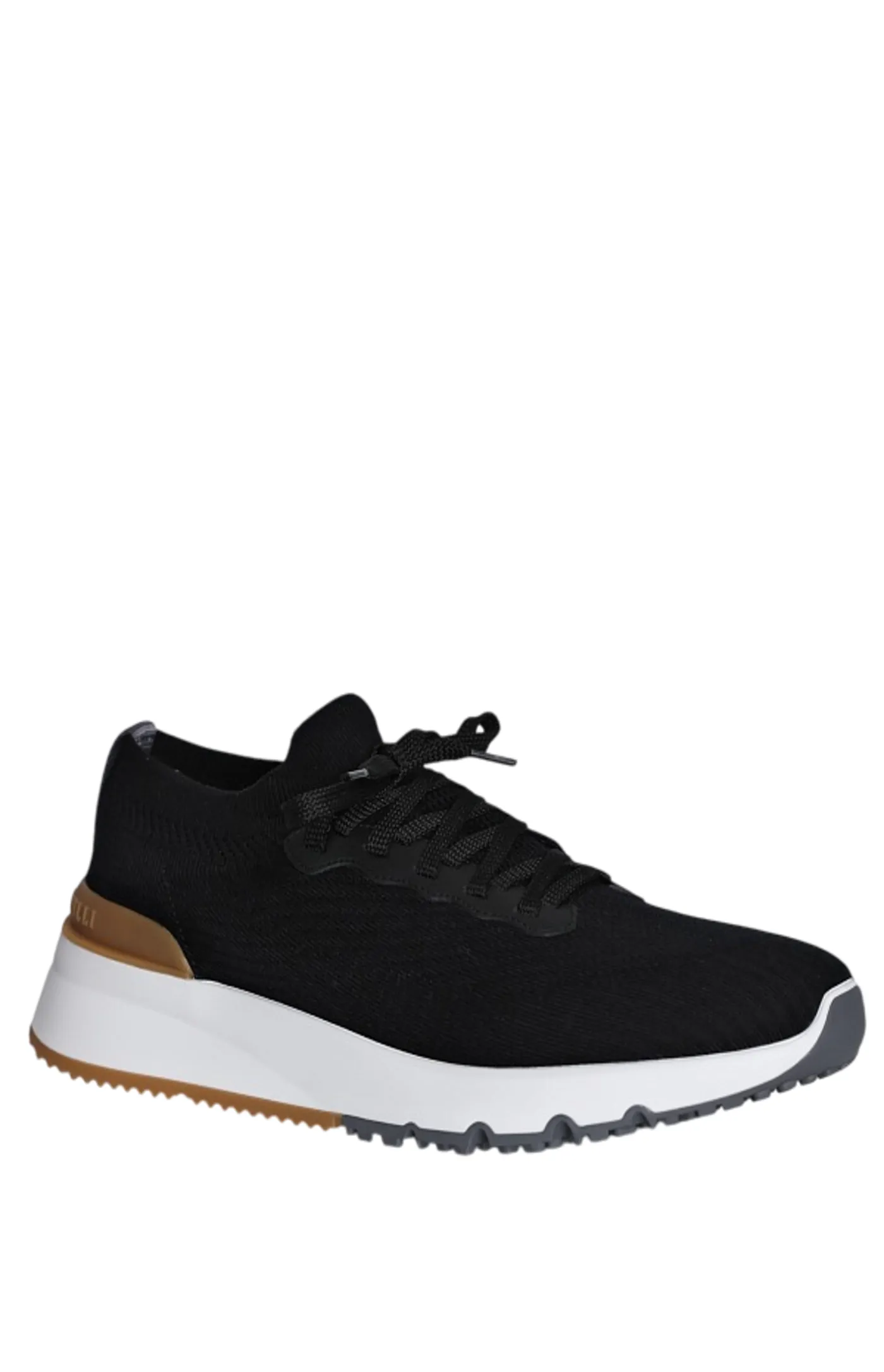 Runners in cotton knit and semi-glossy calf leather