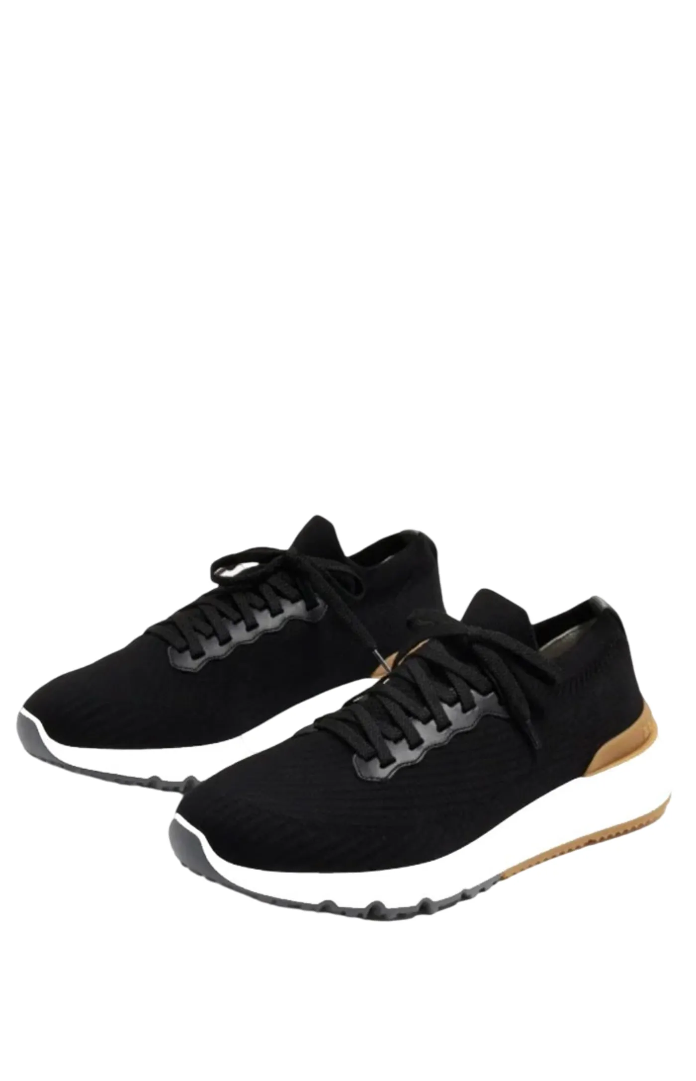 Runners in cotton knit and semi-glossy calf leather
